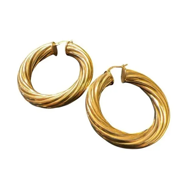 Italian-Made Twisted Large Wide Hoop Earrings in 18k Gold-plated